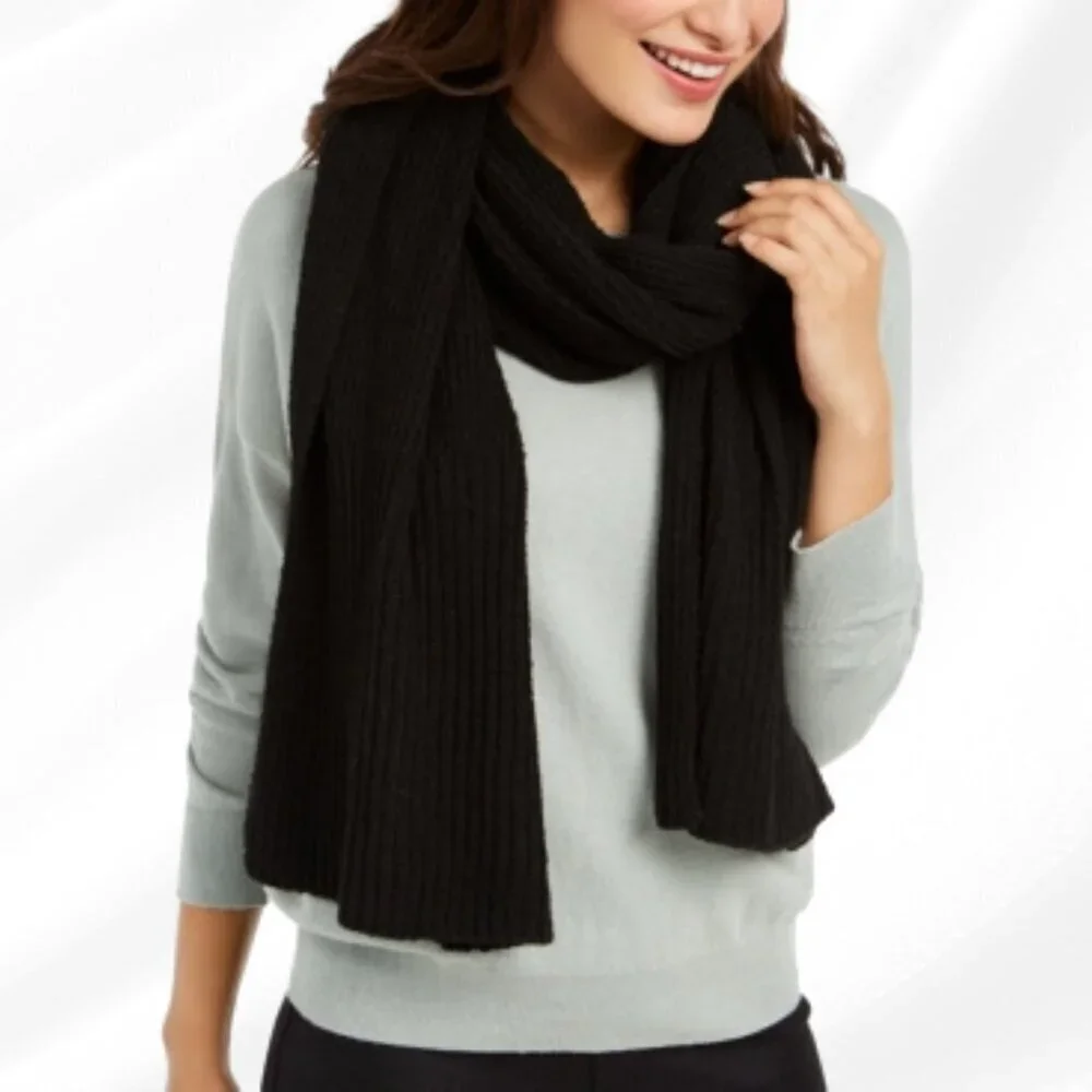 2/$30 INC International Concepts Twisted Rib Muffler Scarf Black NWT